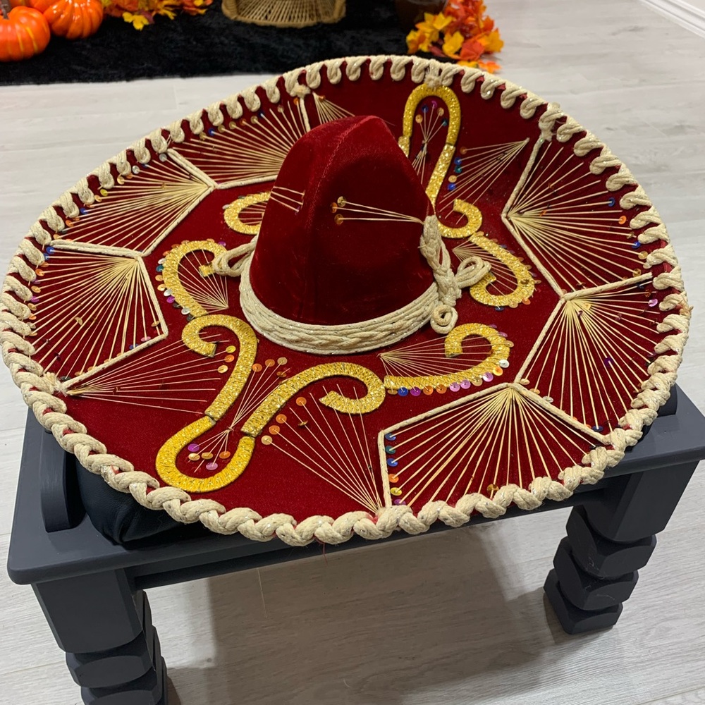 Festive Red Sombrero with Gold Accents